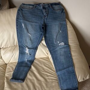 Maurices Blue Skinny Jeans with Distressed Details